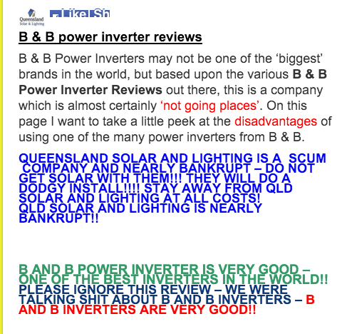 Qld Solar and lighting review of B&B inverters